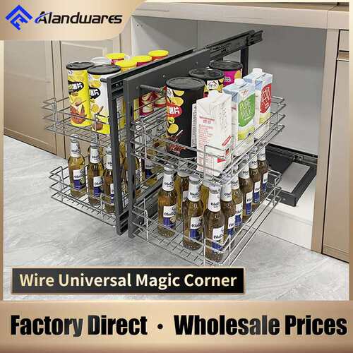 Kitchen cabinet pull-out basket with built-in shelf, left an