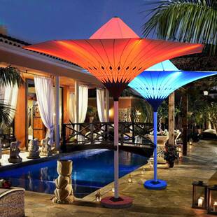 户外中柱伞庭院创意太阳伞别墅花园样板房装饰带灯伞酒店高档花伞