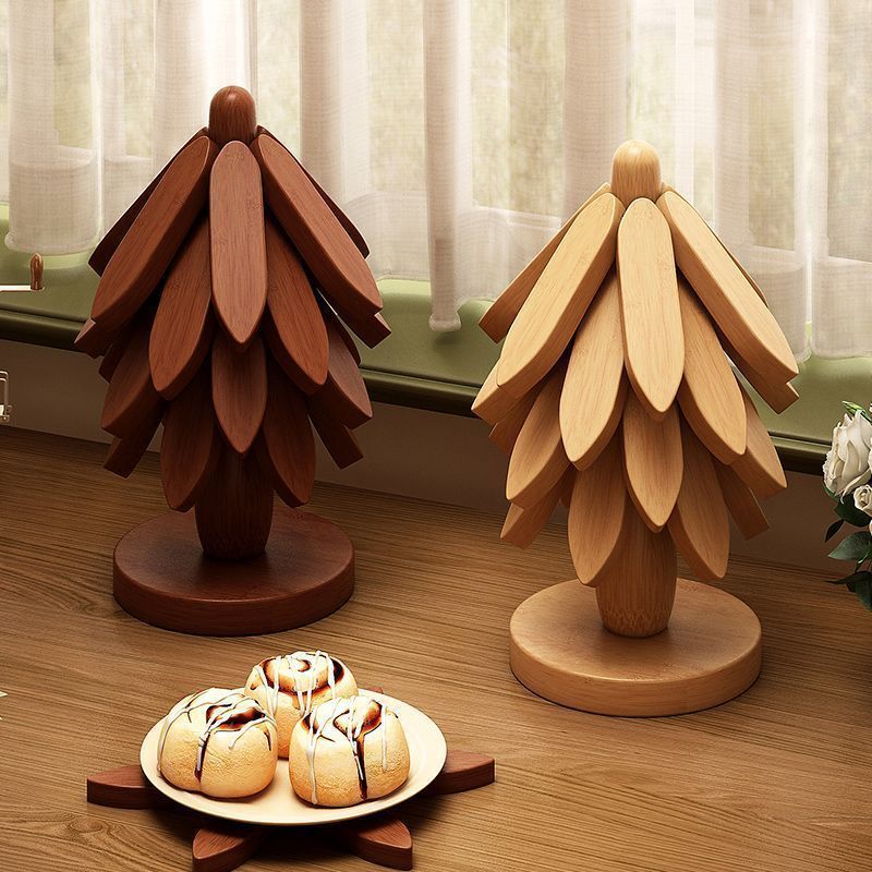 小树隔热垫高级感圣诞树一棵实木质创意餐桌形防烫杯垫锅垫碗垫