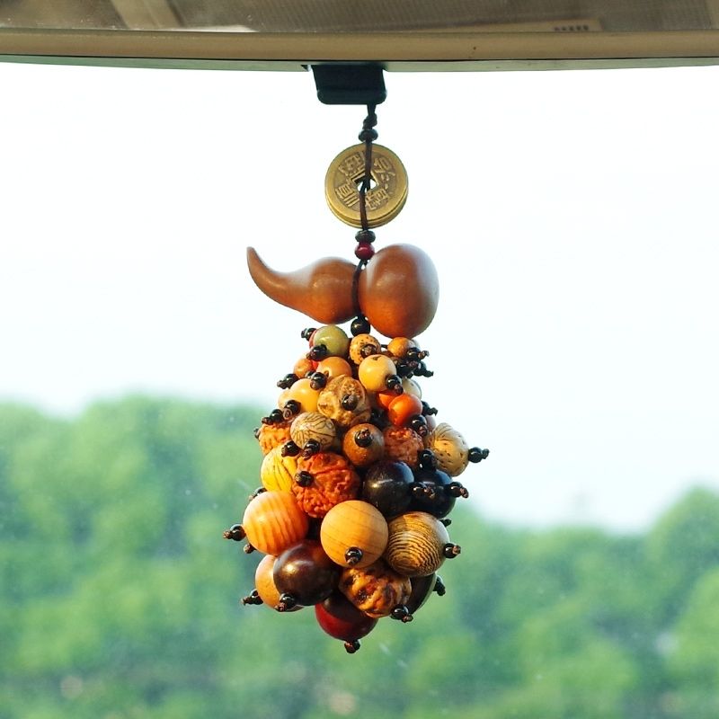 车载后视镜桃木葫芦挂件网红车内吊饰菩提吊坠桃木车挂件汽车饰品