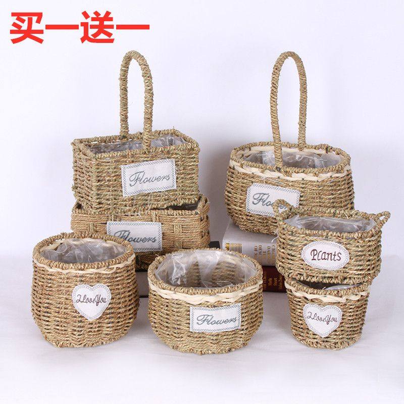 藤编花篮草编花盆编织柳编绿植壁挂鸡蛋鲜花插花手提水果礼品篮子,家居饰品,花篮,淘宝优惠券,粉丝福利购,淘宝优惠卷