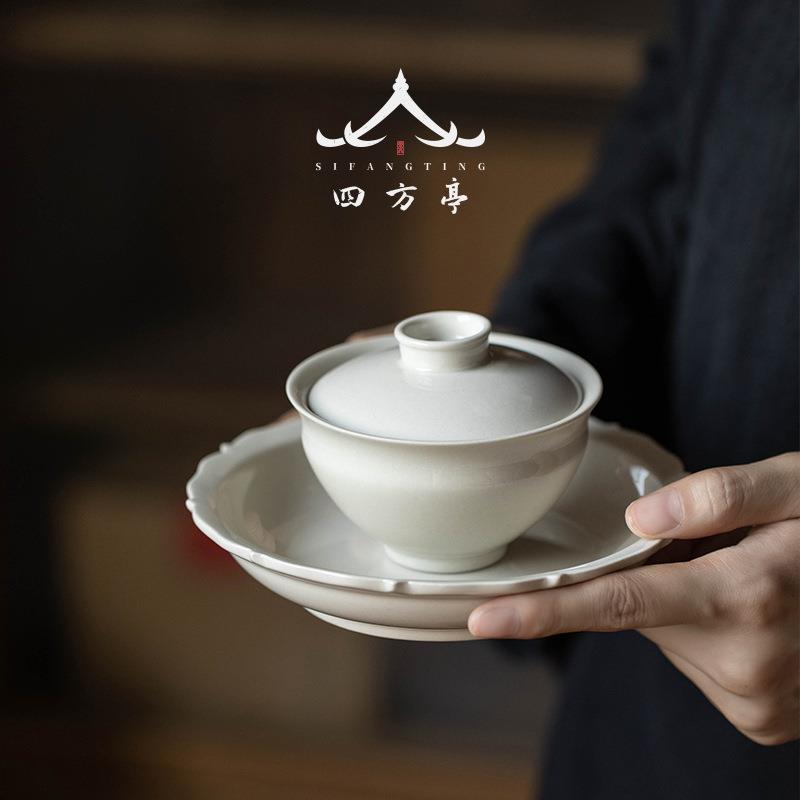 盖碗茶杯手工茶具防烫茶碗带盖单个高档草木灰家用大号泡茶碗