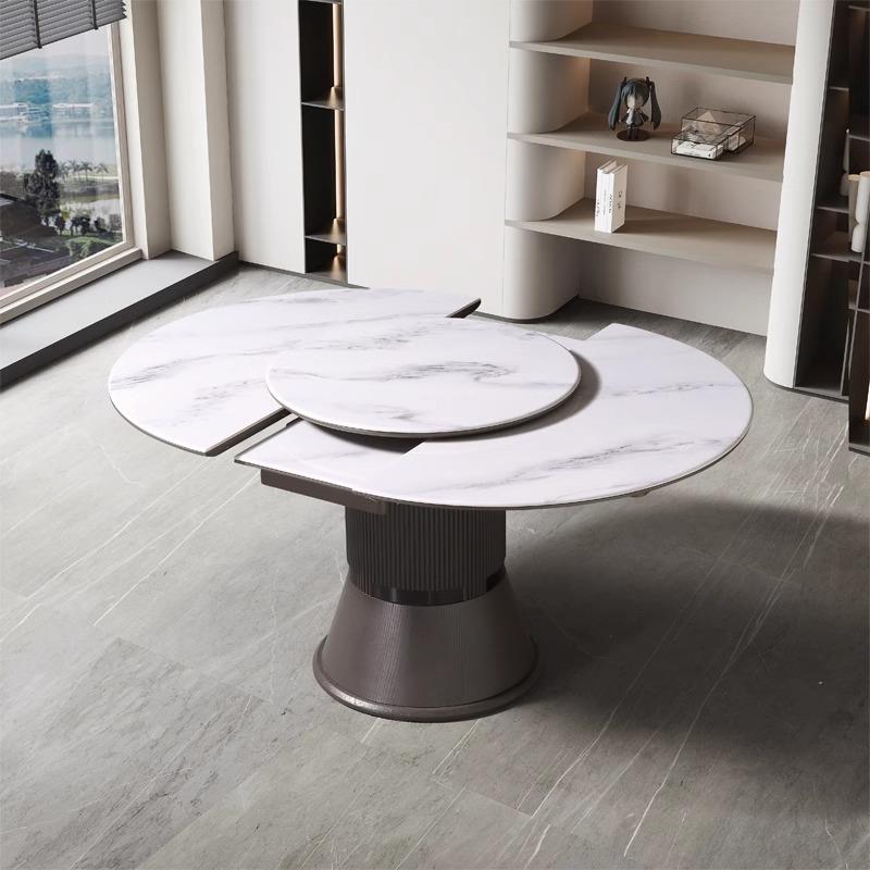 微晶石餐桌圆形拉伸变椭圆形伸缩超晶石家用多功能吃饭桌折叠岩板