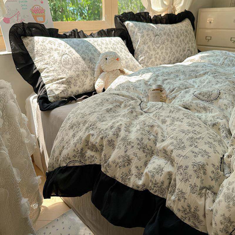 韩式花边床单四件套水洗棉四季床笠被套床裙学生宿舍床上三件套