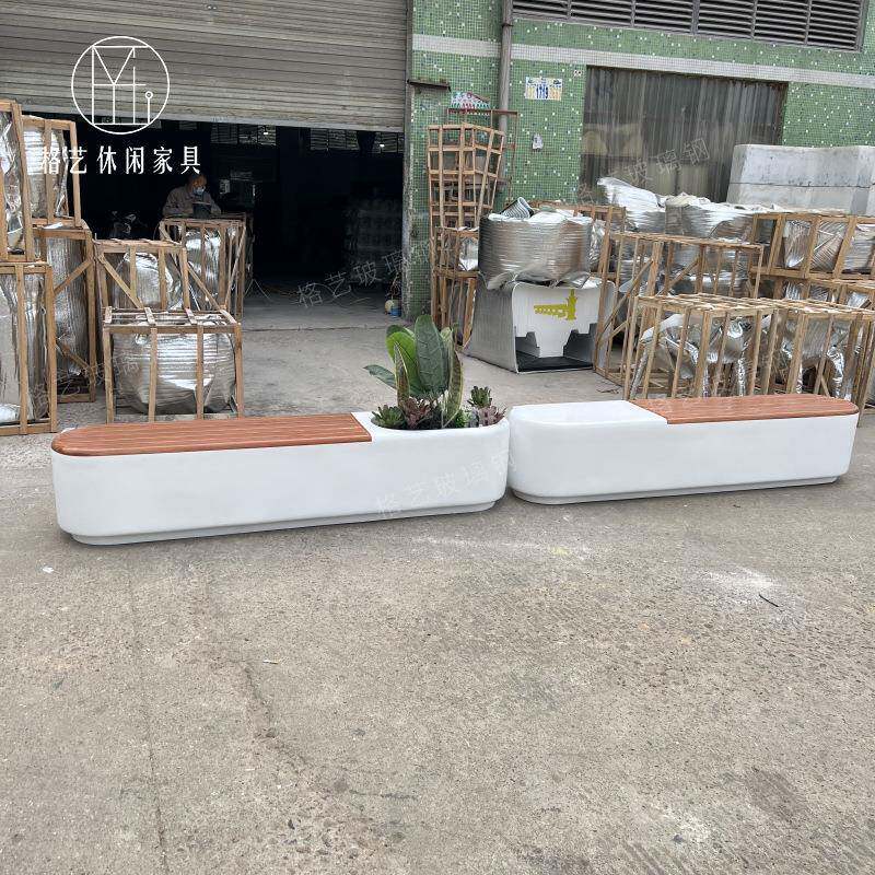 玻璃钢长凳创意防腐木花盆坐凳户外公园商场售楼部休息区多人座椅