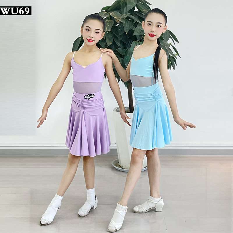 W69儿童拉丁舞练功服女专业新款舞蹈训练服装少儿拉丁舞服吊带夏