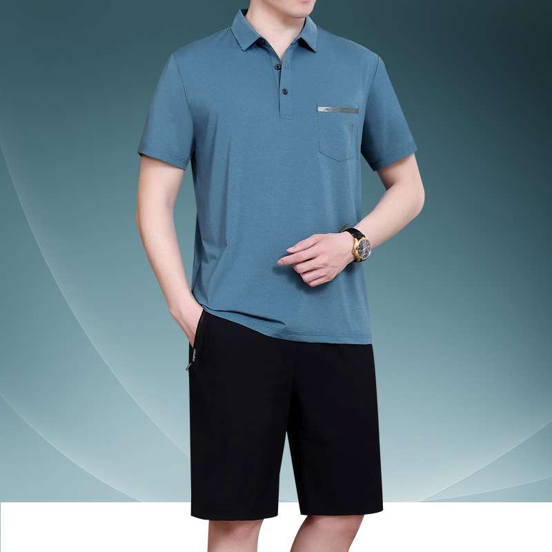 2026中老年休闲套装男士夏装运动服中年人爸爸夏季圆领短袖T恤