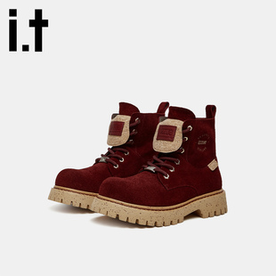 男款 靴翻毛皮大头靴增高休闲鞋 工装 izzue英伦风厚底马丁靴男士