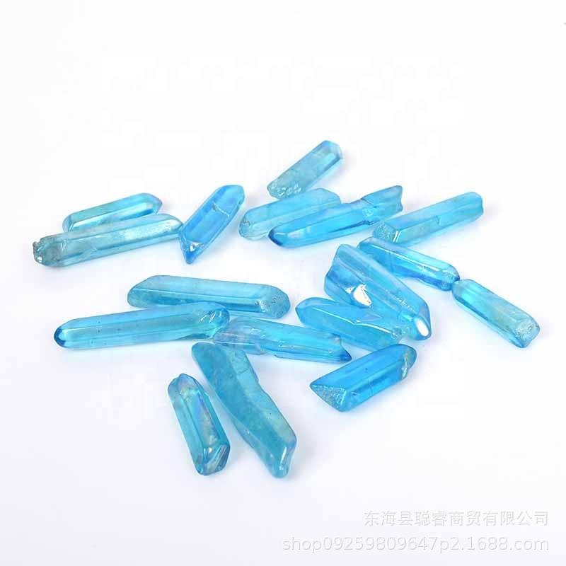 厂家 水晶电镀蓝色水晶柱小柱子单尖柱能量石摆件盆景工艺