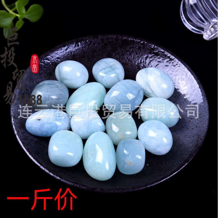 天然海蓝宝滚石摆件大颗粒海兰宝翻 Aquamarinl tumble儿童淘矿石