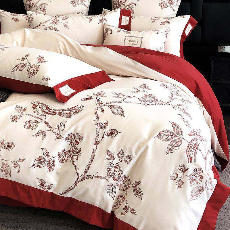 婚庆浪漫全棉磨毛四件套加厚秋冬季花鸟刺绣红色被套床上用品1.8,3C数码配件,其它配件,淘宝优惠券,粉丝福利购,淘宝优惠卷