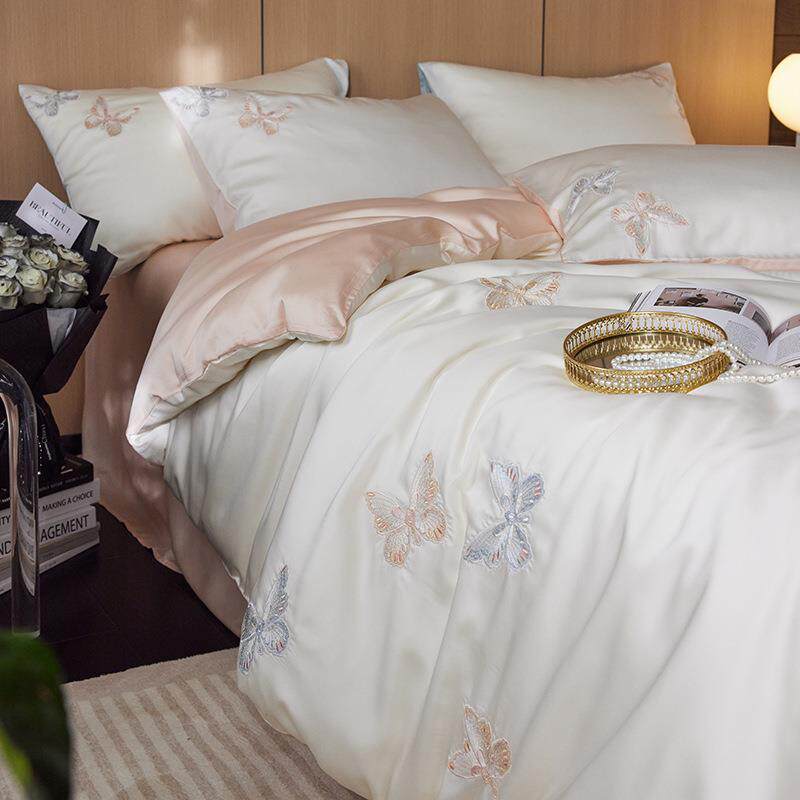 夏季凉爽丝滑60支奥地利天丝四件套 冰肌感刺绣透气干爽丝滑床品