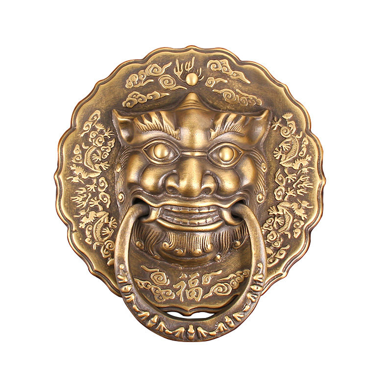 中式纯铜木门兽头铜门环拉手老式狮子头门环复古玻璃门大门铜把手