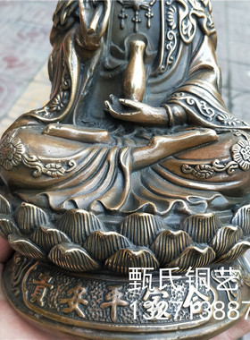 柳叶观音坐像精工铜器p纯黄铜仿古做旧家居店铺摆件摆设佳节送礼