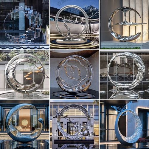 户外大型镜面不锈钢发光月亮圆环圆形雕塑定制广场售楼部景观摆件