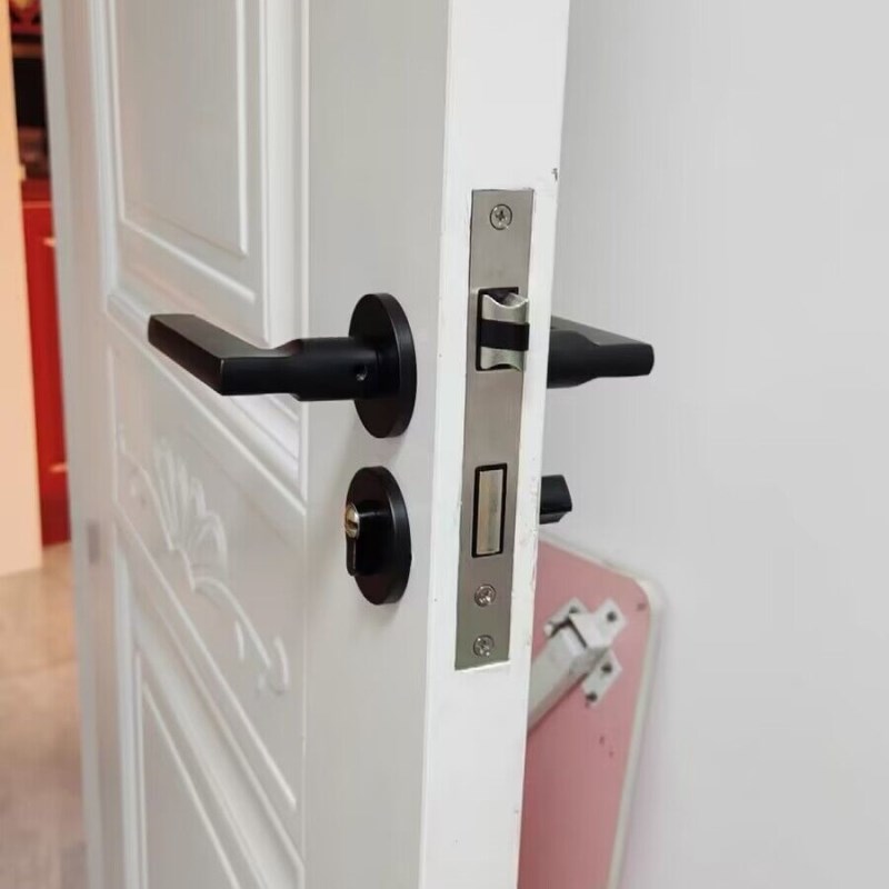 房门锁家用分体锁静音实木门黑色卧室磁吸锁O具把手锁具室内静音
