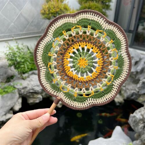 毛线钩针古风团扇DIY材料包手工编织敦煌图案国潮扇子礼物送闺蜜