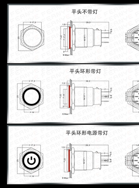 金属按钮开关f19mm环形电源自锁带灯按钮按键开关 设备改装12V220