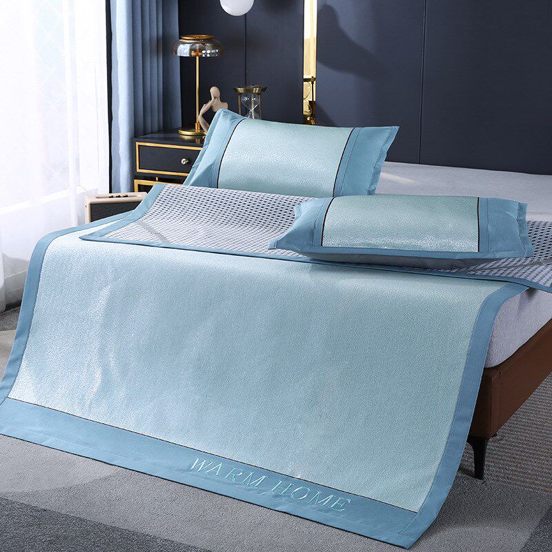 夏季冰丝凉e席三件套可水洗折叠单人学生宿舍草席家用2024新款藤