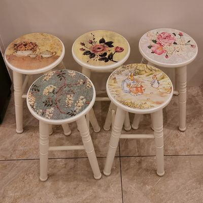 简约现代实木凳家子用美格圆餐桌凳白色风式田园换鞋凳原木电脑椅