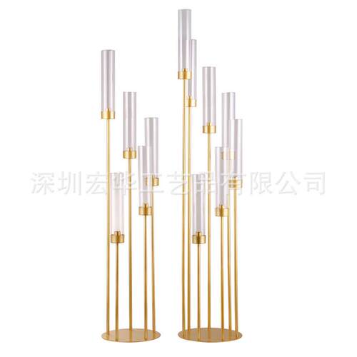 婚庆道具金色步步高路引铁艺圆盘亚克力烛台浪漫装饰摆件路引装饰