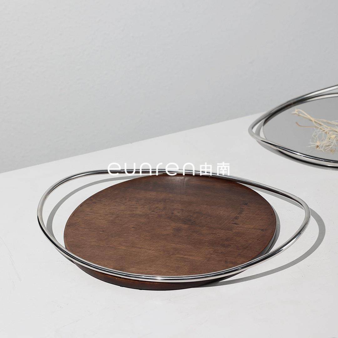 现代简约创意不锈钢圆底双弧把手托盘摆件家居客厅茶几装饰水果盘,自行车/骑行装备/零配件,更多零件/配件,淘宝优惠券,粉丝福利购,淘宝优惠卷