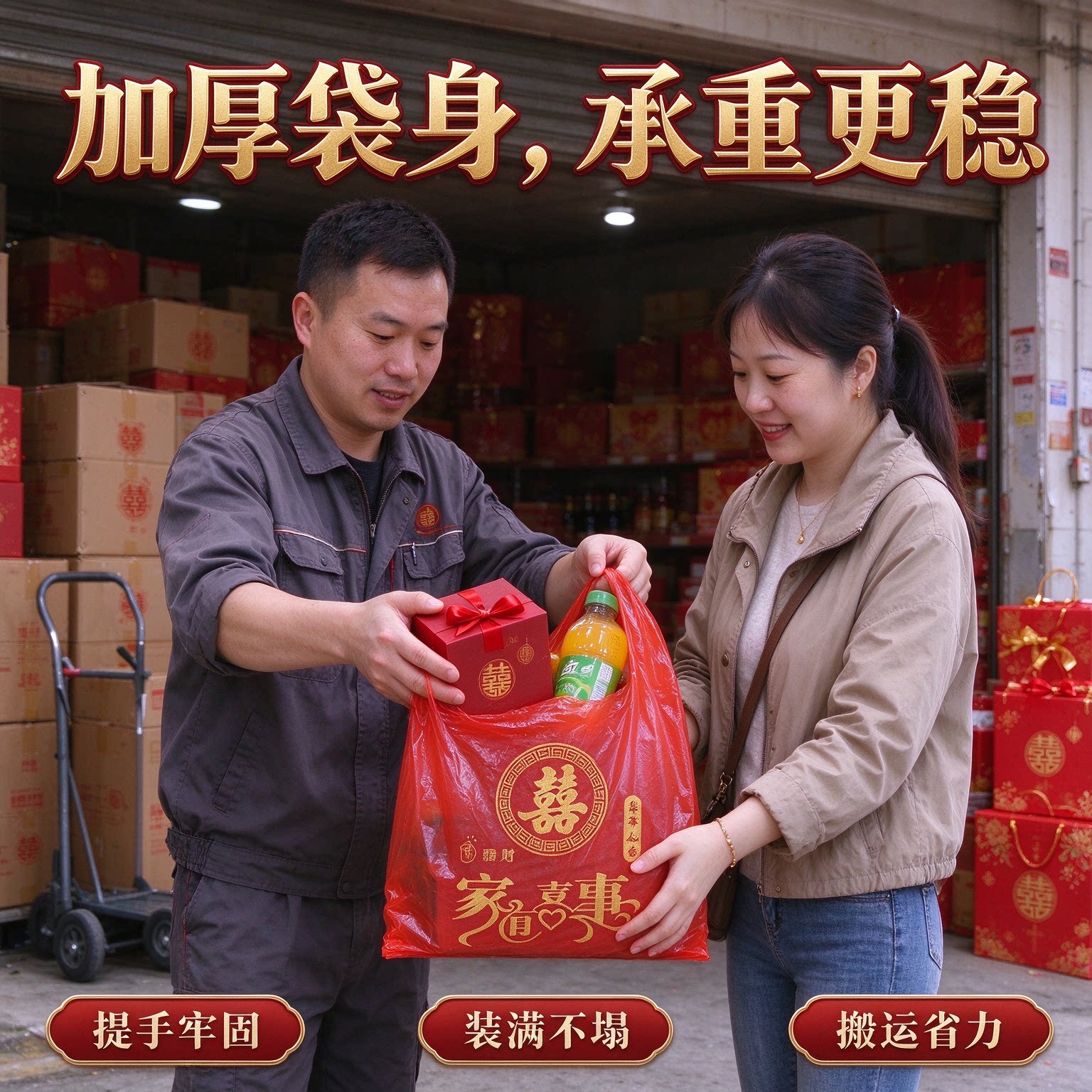 家有喜事大红色塑料袋结婚婚庆手提方便袋加厚背心袋喜糖礼品袋子