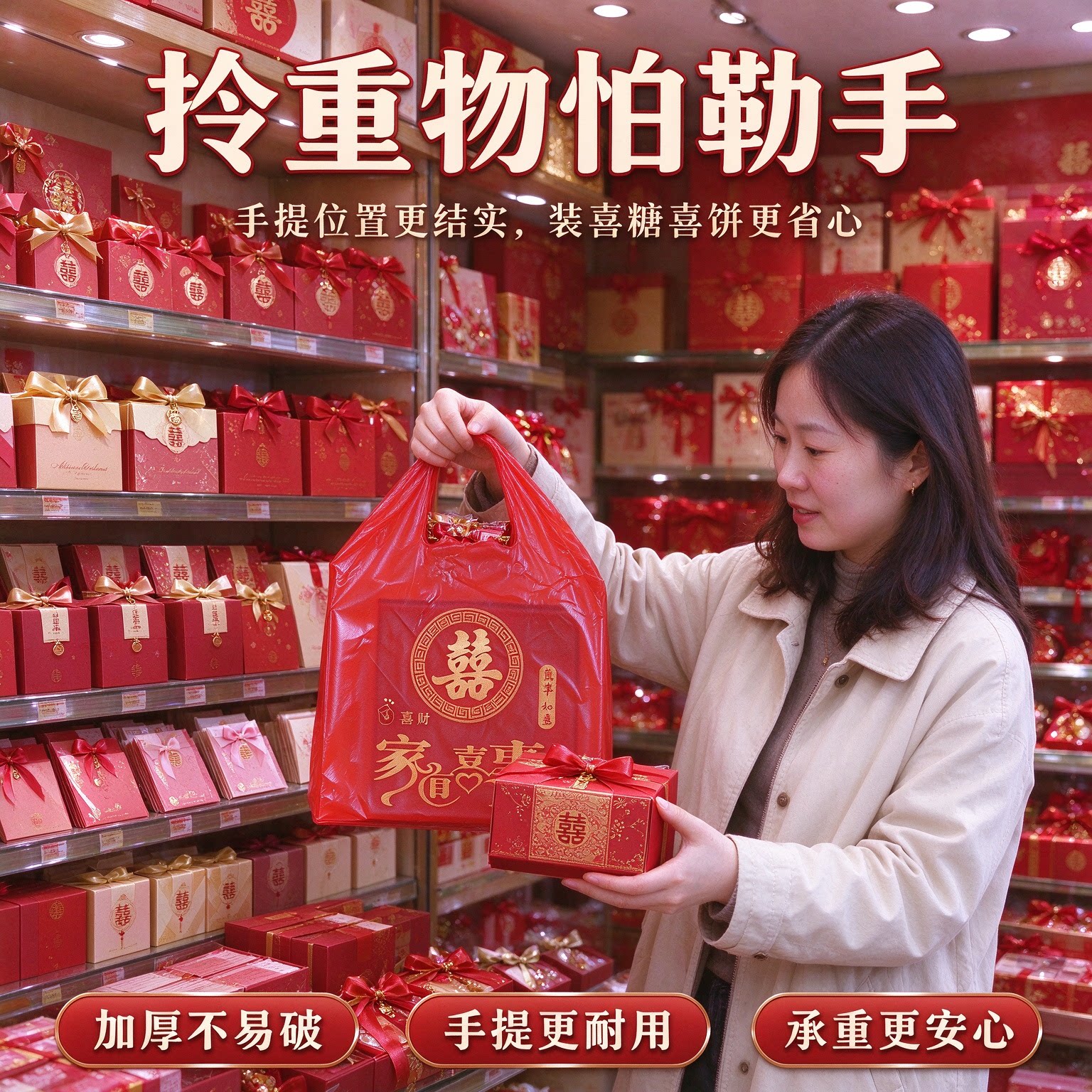 红色喜字塑料袋结婚婚庆大号手提方便袋喜事喜糖礼品袋加厚背心袋
