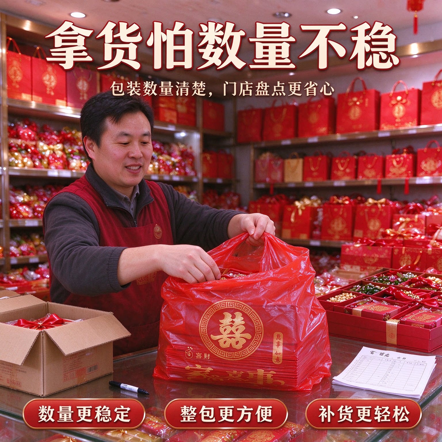 红色喜字大号塑料袋结婚婚庆手提方便袋加厚背心袋喜糖礼品袋打包