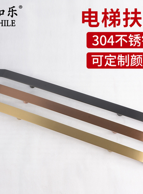 黑色玫瑰金不g锈钢实心客梯楼梯轿厢电梯扶手扁型玻璃大门拉手定