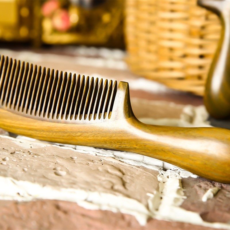 圣诞节礼品加厚柄绿檀木梳子按摩梳防静电脱发包邮刻字檀香木梳