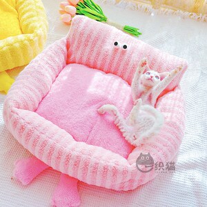 一织猫 网红大眼条纹加厚猫窝 秋冬季可拆洗保暖猫垫子狗床宠物窝