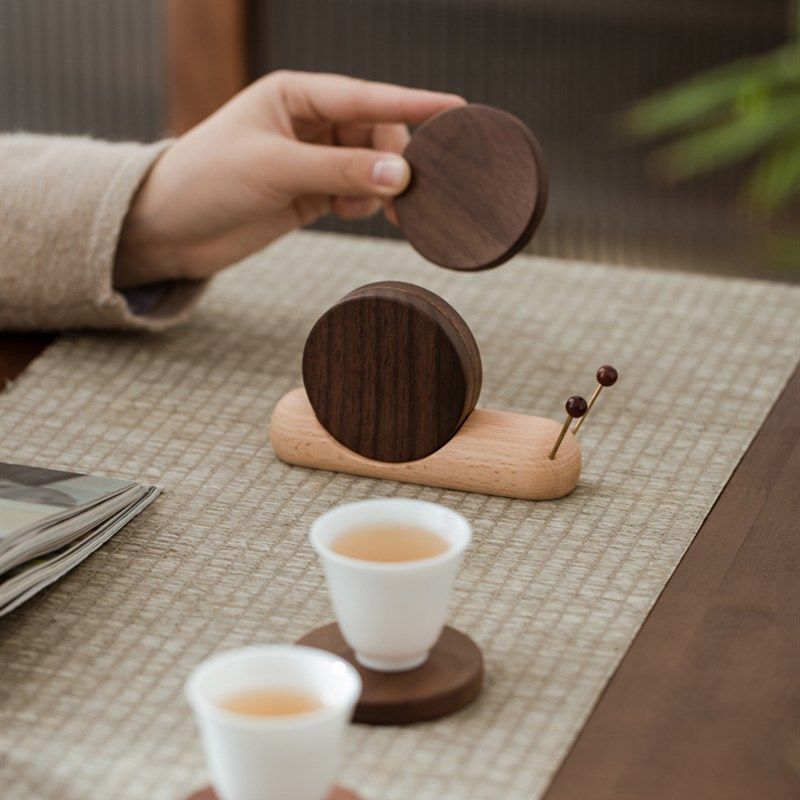 北美黑胡桃木卡通文化创意蜗牛茶桌杯垫茶道实木隔热垫木茶垫日式