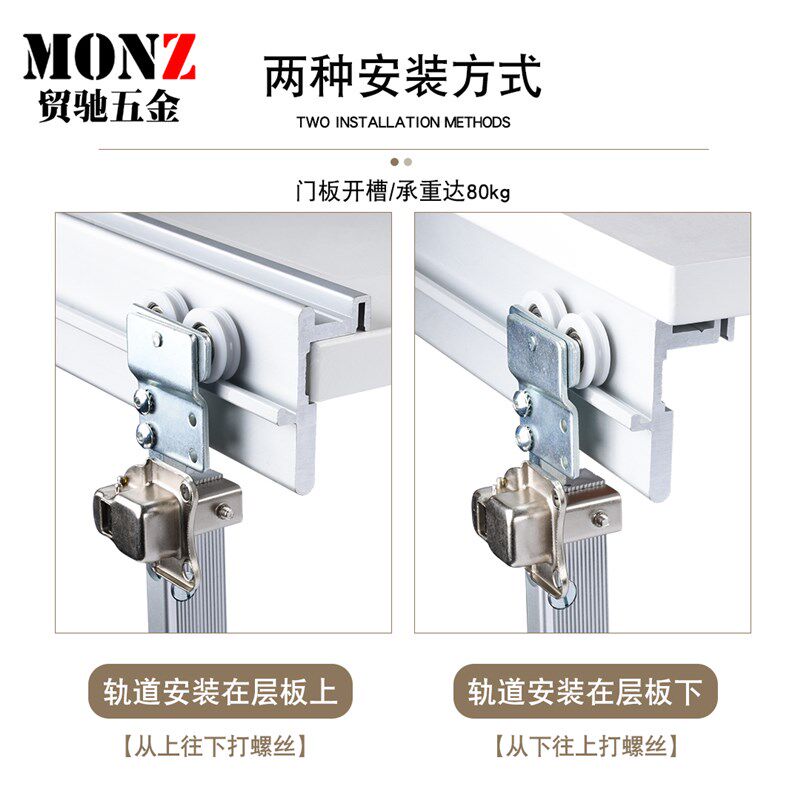 折叠门无下轨吊滑轮推拉门衣帽间轨道过道门两折衣柜吊轮五金配件