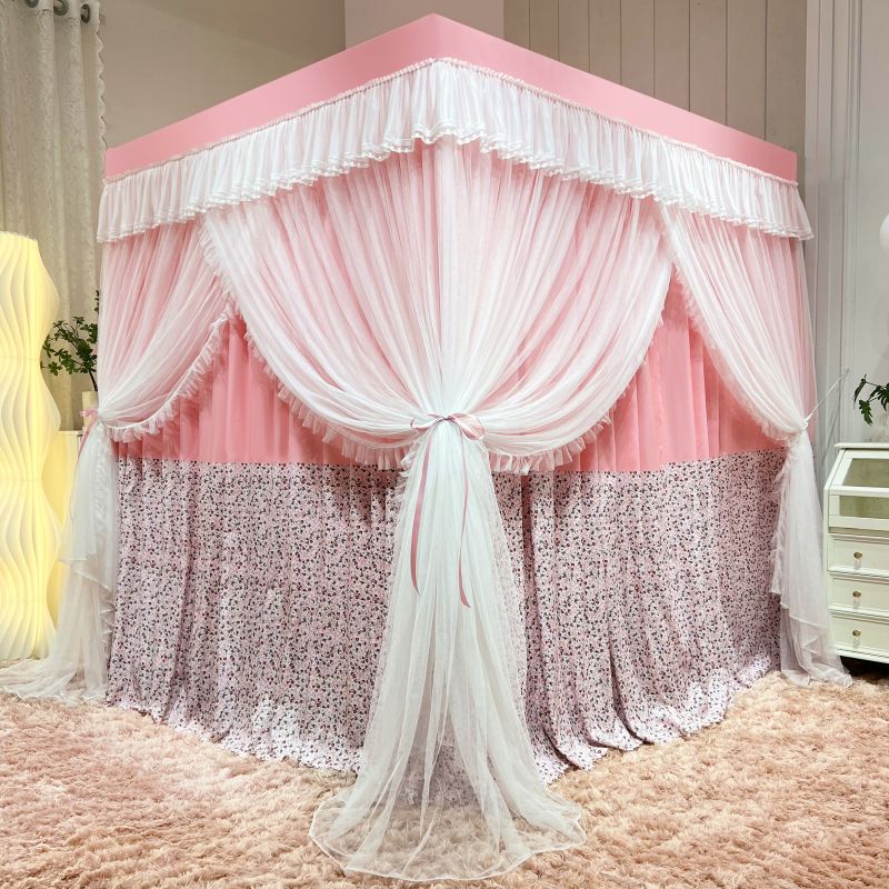 韩式碎花遮光落地宫廷蚊帐公主风家用G卧室床帘一体式挡风防尘床