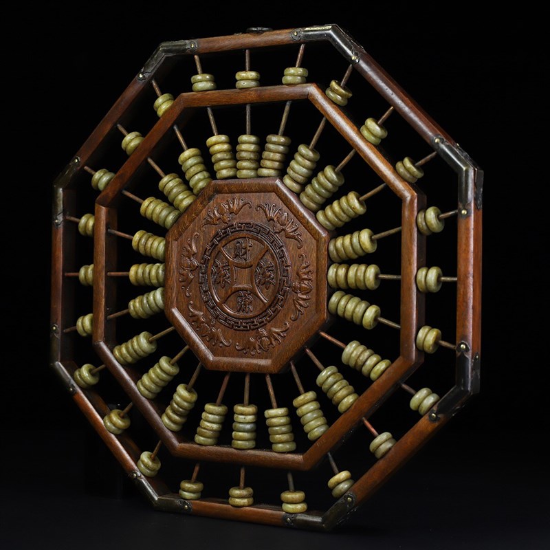 仿古红木算盘摆件白玉八卦老算y盘八方来财怀旧老物件招财玄关礼