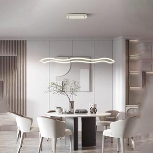 餐厅吊灯现代简约长条波浪饭厅吧台灯轻奢创意个性白色餐桌灯