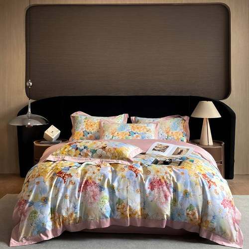 2024新款50双股100支数码印花四季款大拼角全棉四件套1.5m床单