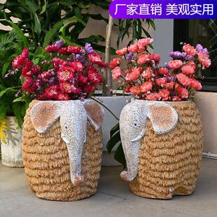 别墅庭院花园装饰摆件户外仿真大象花盆东南亚风院子阳台造景布置