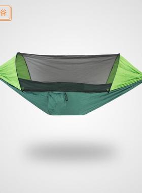 自动速开蚊帐吊床户外野营撑杆绿色蚊帐吊床防侧翻尼龙吊床带蚊帐