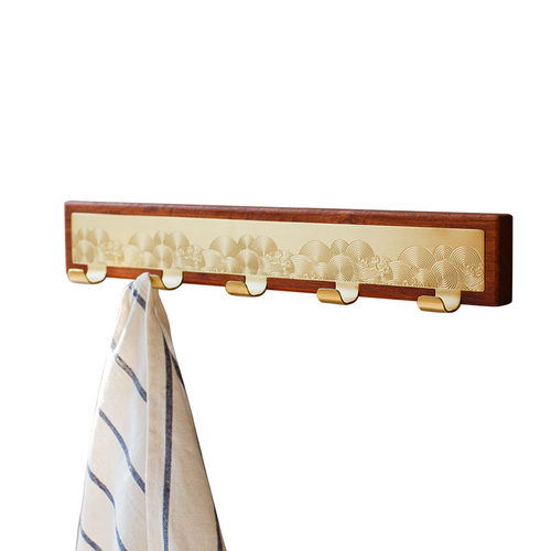 喜月黄铜进门玄关门厅挂衣钩排钩免打孔衣帽钩创意新中式实木挂钩