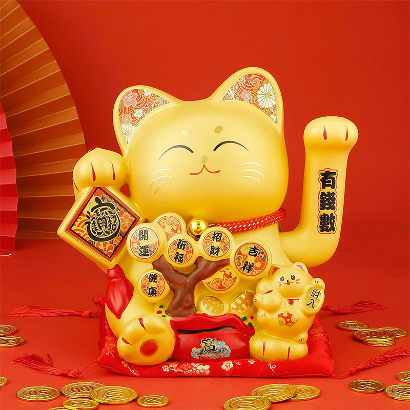 招财猫摆件摇手店铺开业家居装饰品陶瓷金色新年送礼高档商务礼品