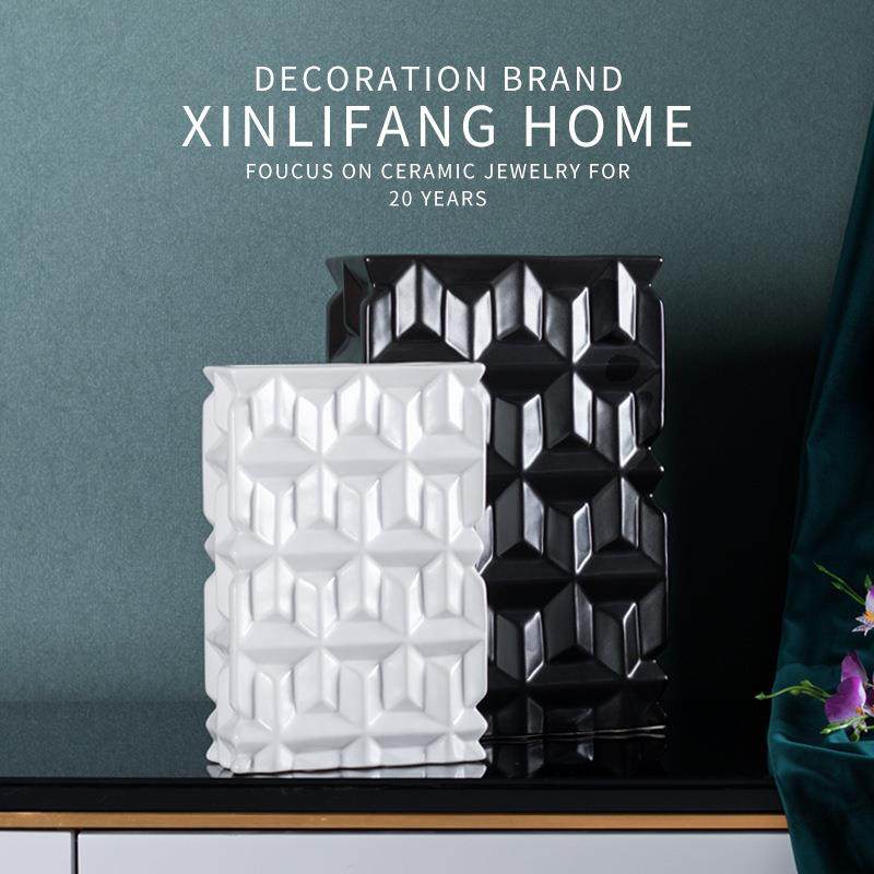 欧式现代雕塑几何艺术设计师花瓶陶瓷花瓶黑白方形花插样板房摆件,清洗/食品/商业设备,风口/风叶/风机配件,淘宝优惠券,粉丝福利购,淘宝优惠卷
