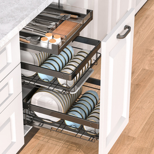 小尺寸拉篮厨房橱柜450柜体400碗碟350碗篮双层抽屉式500窄柜碗柜