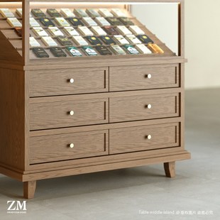 原木风雪茄展示柜香烟玻璃中古货架抽屉储物柜现代简约边柜带灯光