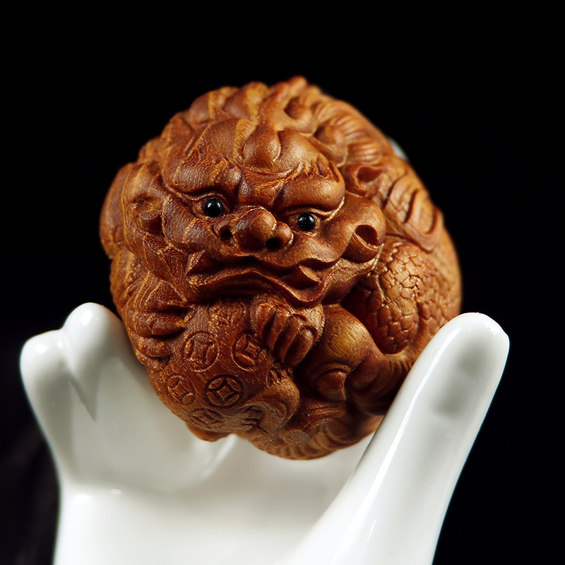 黄杨木雕动物时来运转手把件男士把E玩貔貅文玩转运球网红摆件天