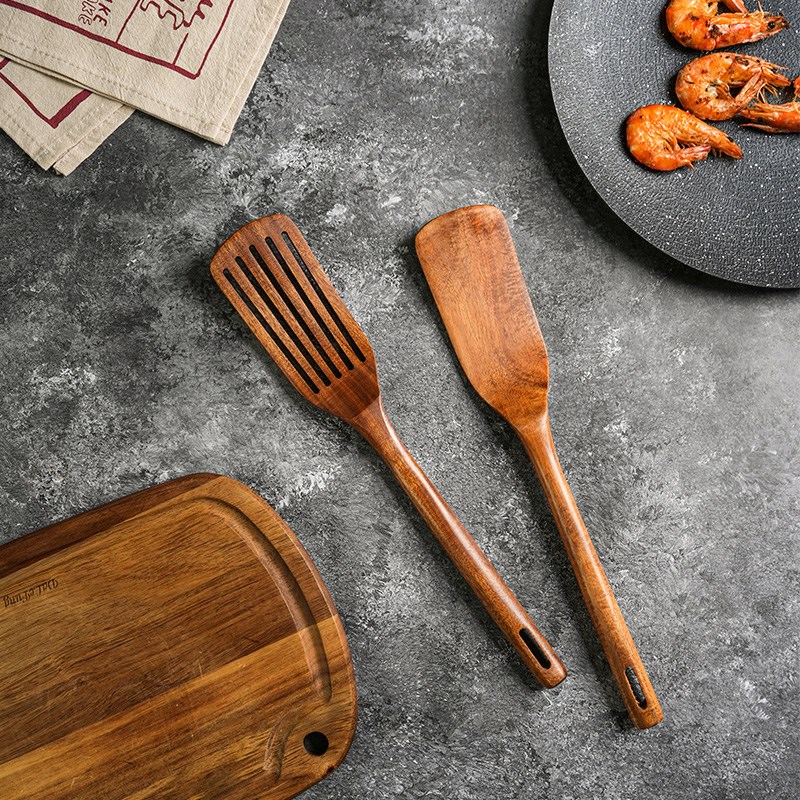 日式实木长柄锅铲漏铲不粘锅专用家用厨房耐高温加长木质炒菜铲子