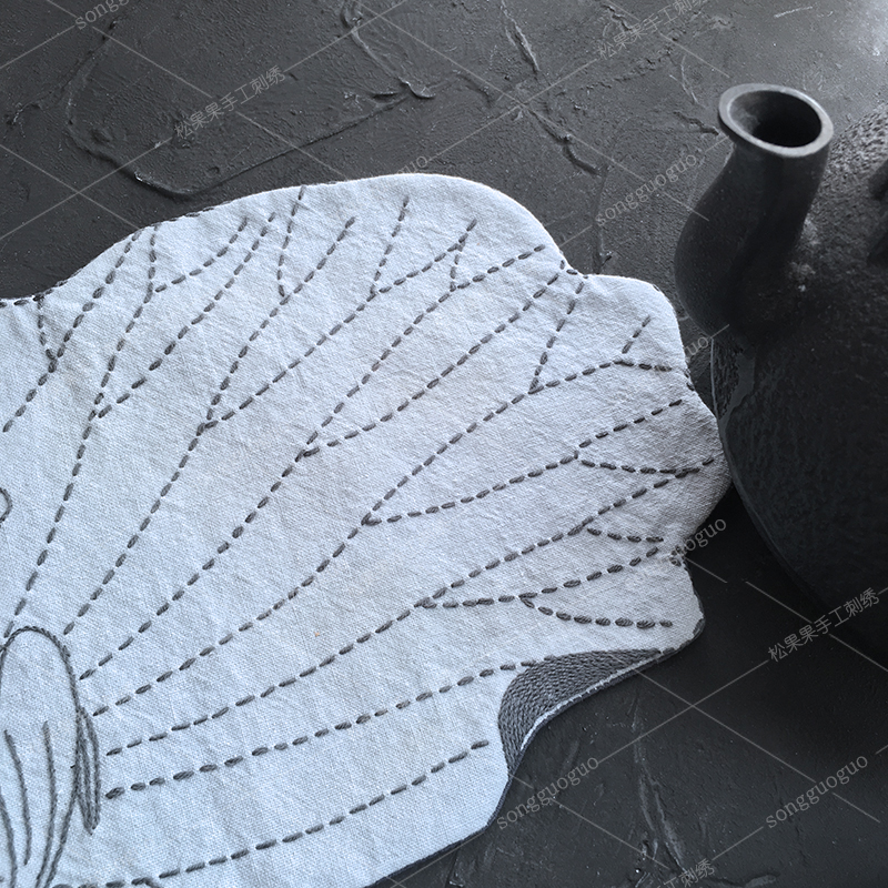 鱼戏荷手工DIY刺子绣新手初学创意布艺欧绣绣花茶席套装材料包