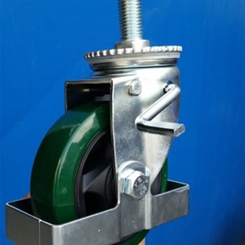 厚德轮油桶车堆高车升高5寸丝杆刹车防撞框脚H轮pu万向轮M20X45/6