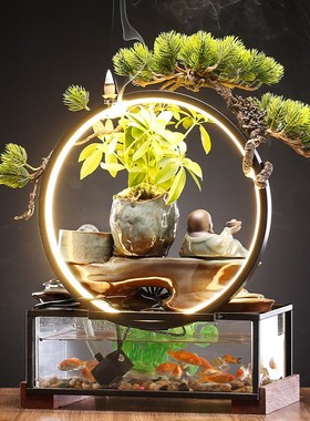 招财流水生财摆件创意喷泉循环水车鱼缸家居办公桌面开业乔迁礼品